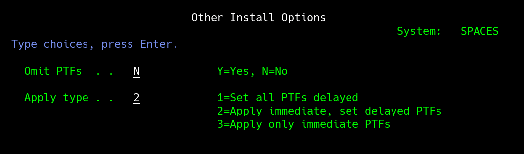 Configured Other Install Options menu
