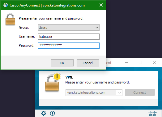 Cisco AnyConnect Client login window